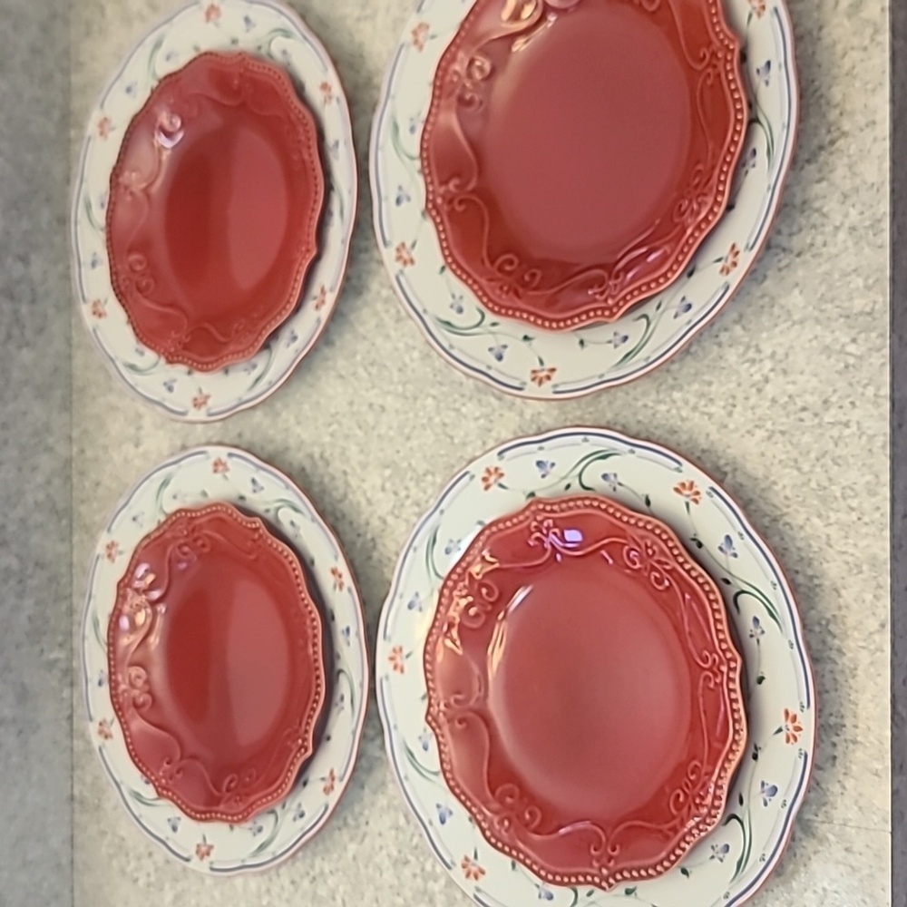 Floral Patterned Dinner Plates Set Of 4 - (4 Dinner 4 Salad)